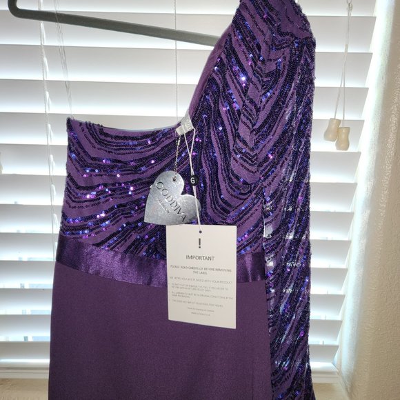 GODDIVA One Shoulder Sequin Jumpsuit (Purple) - Picture 2 of 4